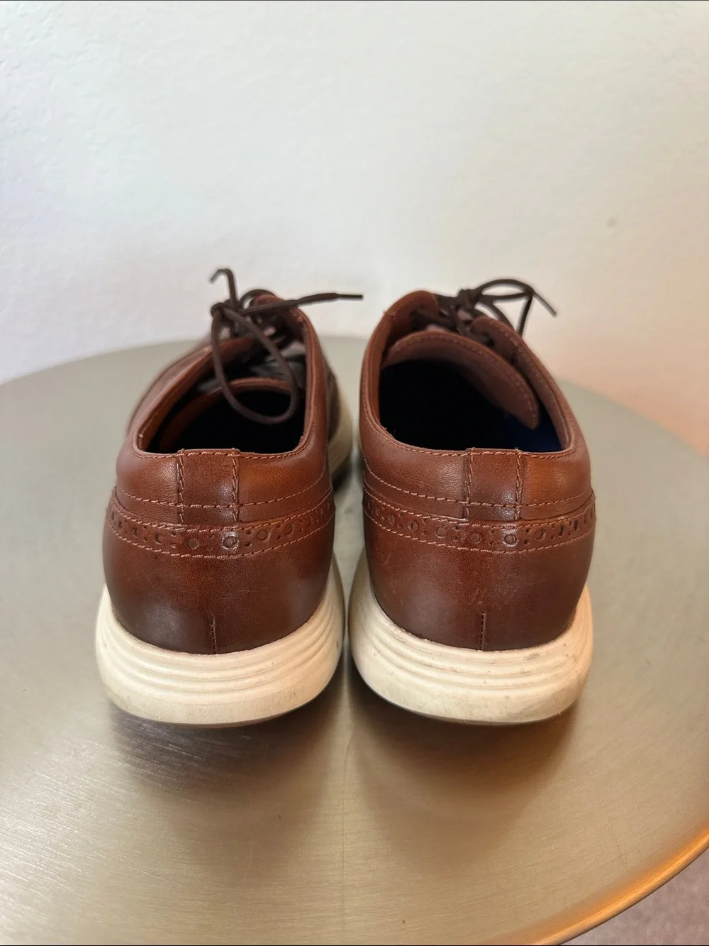 Cole Haan Chestnut Brown Leather Wingtip Derby with White Sole Sz 11 Gran OS